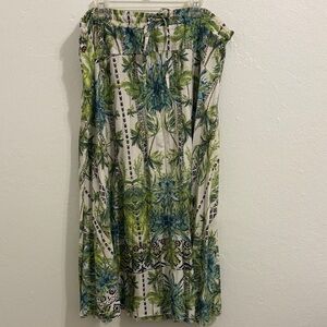 ASOS Curve Green and Blue Tropical Midi Skirt
